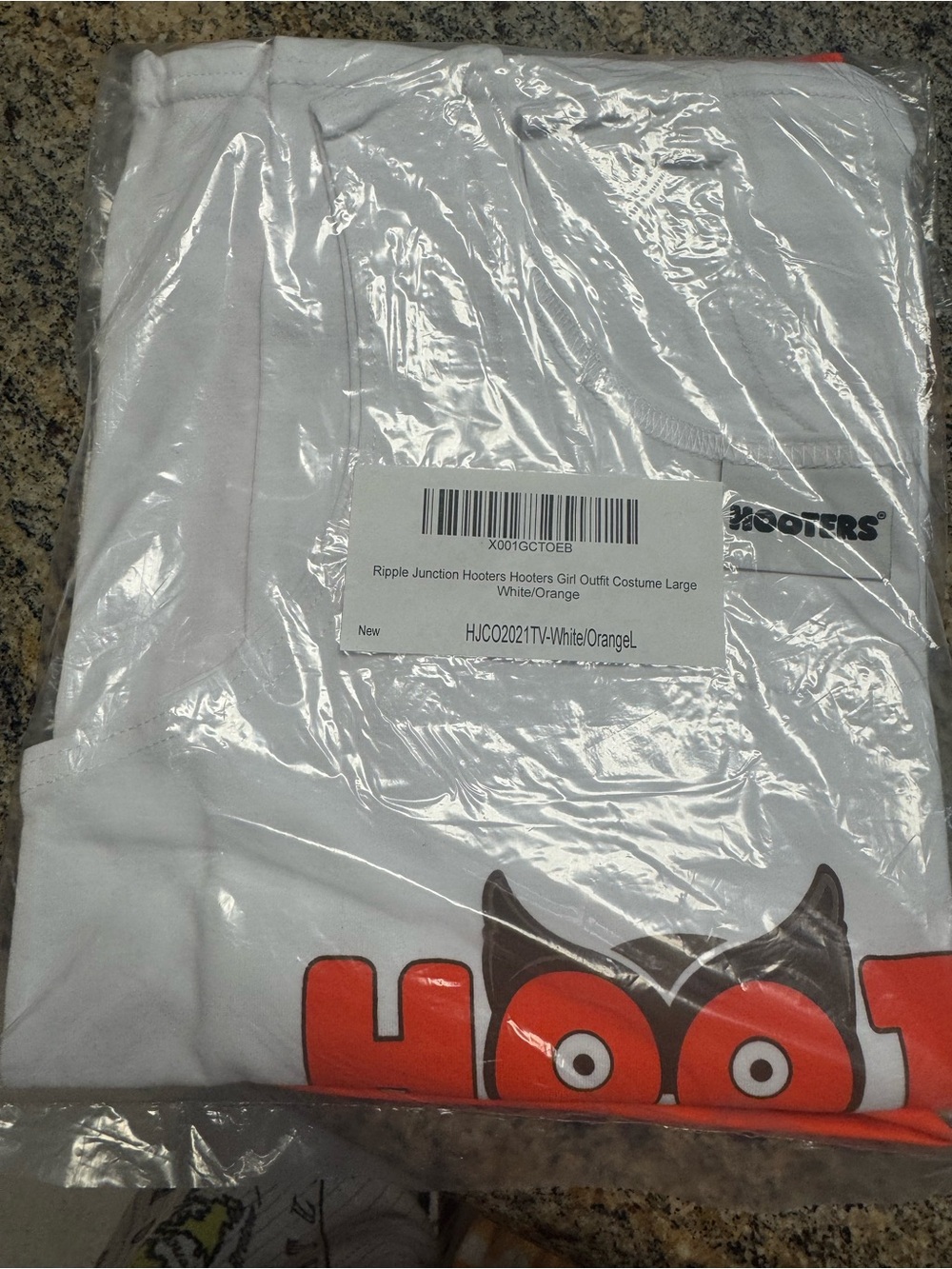 Hooters Ripple Junction White and Orange Logo Costume Size Large New